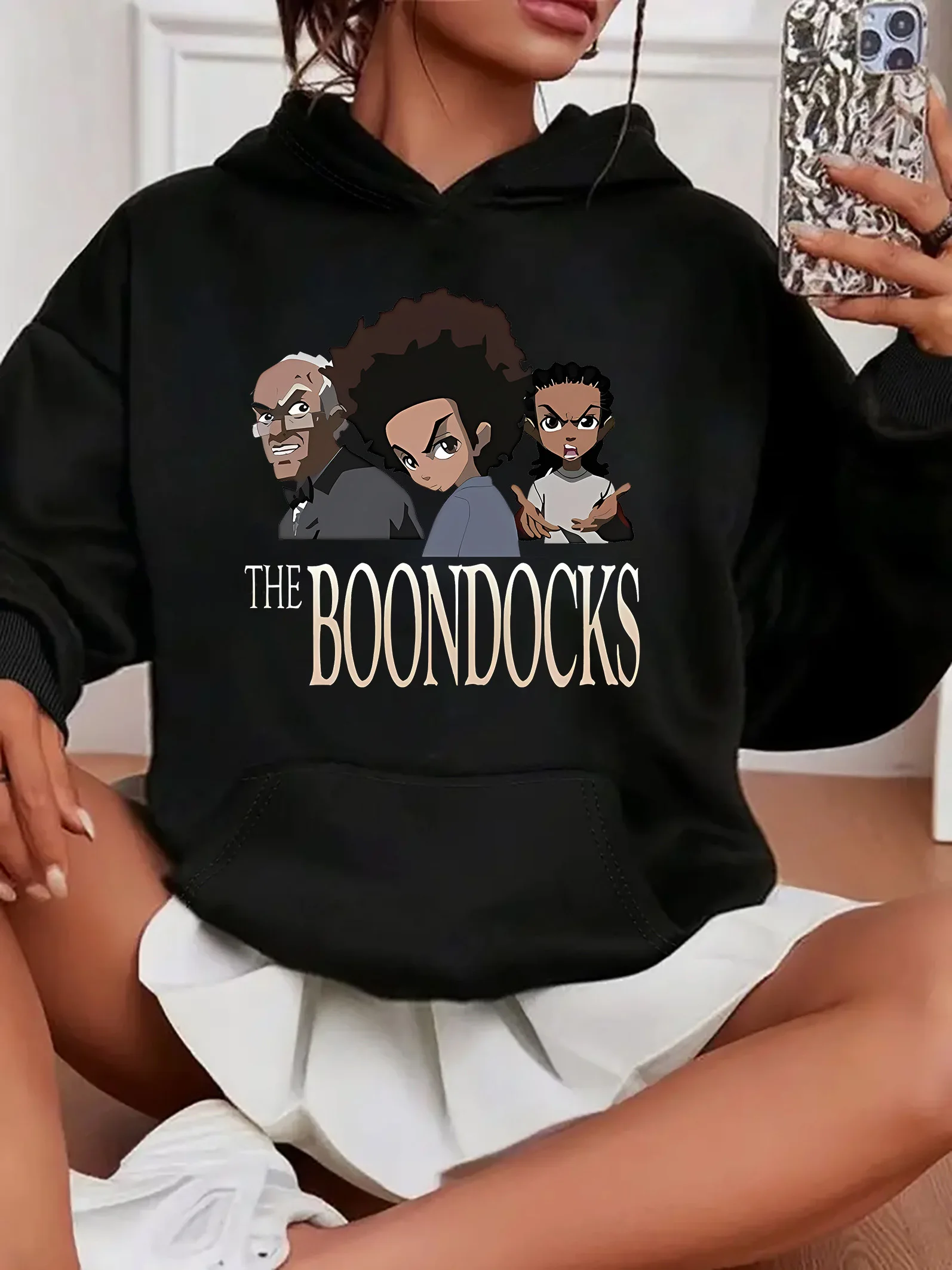 Women's Boondocks Cartoon Character Print Hoodie Casual Long Sleeve Pullover with Kangaroo Pocket
Women's Boondocks Cartoon Character Print Hoodie Casual Long Sleeve Pullover with Kangaroo Pocket