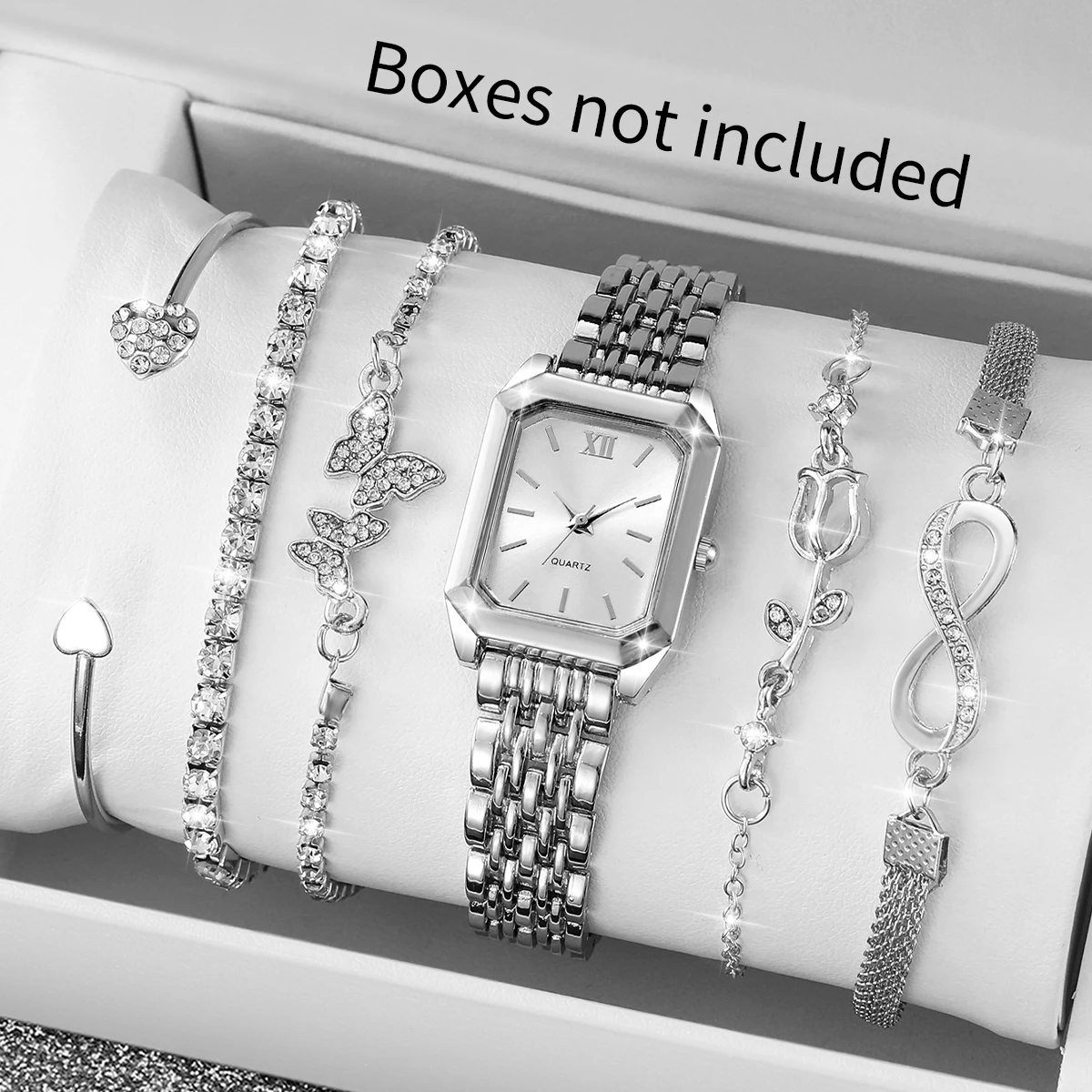 6PCS Fashion Women Quartz Watches Bracelets Set Ladies Rectangle Roma Dial Wristwatch Reloj Mujer(Without Box) 6PCS Fashion Women Quartz Watches Bracelets Set Ladies Rectangle Roma Dial Wristwatch Reloj Mujer(Without Box)