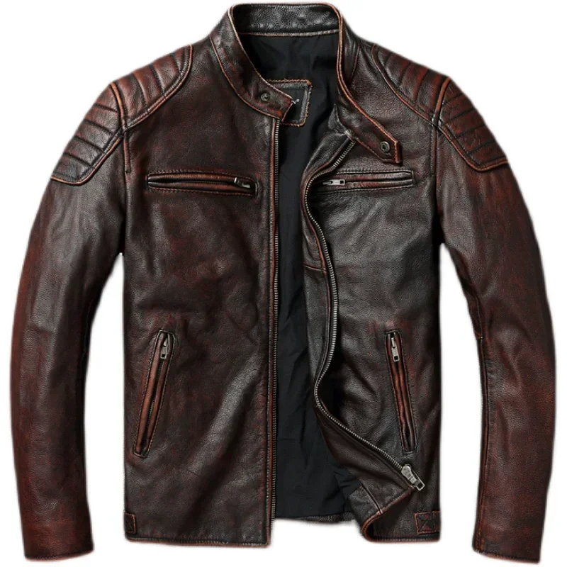 Vintage Red Brown Men Leather Jacket 100% Cowhide Jackets Slim Fit Soft Skin Coat Autumn Jaqueta Masculina De Couro
Vintage Red Brown Men Leather Jacket 100% Cowhide Jackets Slim Fit Soft Skin Coat Autumn Jaqueta Masculina De Couro