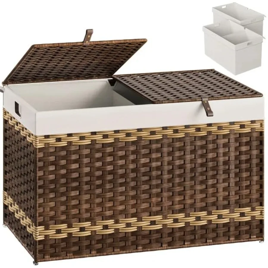 HOOBRO Storage Basket with Lid 42.3 Gallon 160L Wicker Storage Basket with 2 Separate Lid Blanket Storage Bin with 2 Removable
HOOBRO Storage Basket with Lid 42.3 Gallon 160L Wicker Storage Basket with 2 Separate Lid Blanket Storage Bin with 2 Removable