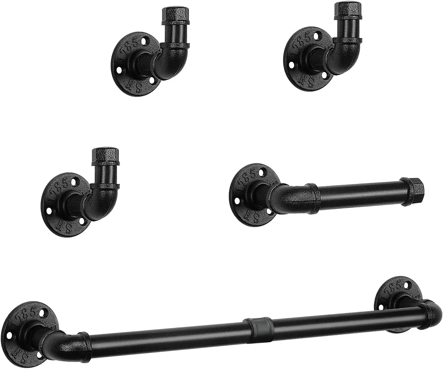 5-Piece Industrial Pipe Bathroom Hardware Set, 18" Towel Bar, Toilet Paper Holder, 3 Robe Hooks, Heavy Duty Wall Mounted, Rustic Black
5-Piece Industrial Pipe Bathroom Hardware Set, 18" Towel Bar, Toilet Paper Holder, 3 Robe Hooks, Heavy Duty Wall Mounted, Rustic Black