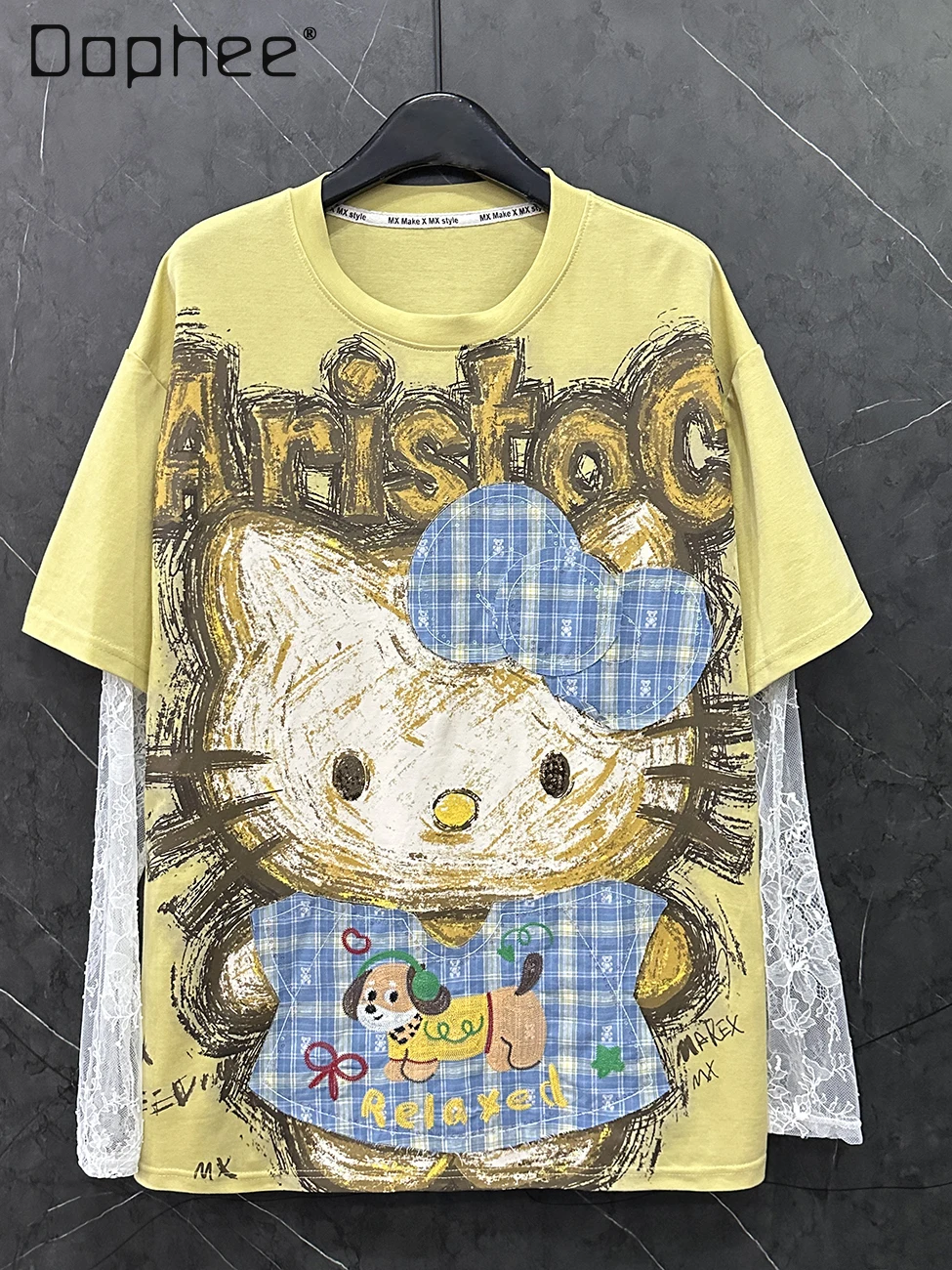 2025 Summer New Cartoon Cat Fake Two Long-sleeved T-shirt Women's Loose Casual Sweet Wind Long Round Neck Printed Top
2025 Summer New Cartoon Cat Fake Two Long-sleeved T-shirt Women's Loose Casual Sweet Wind Long Round Neck Printed Top