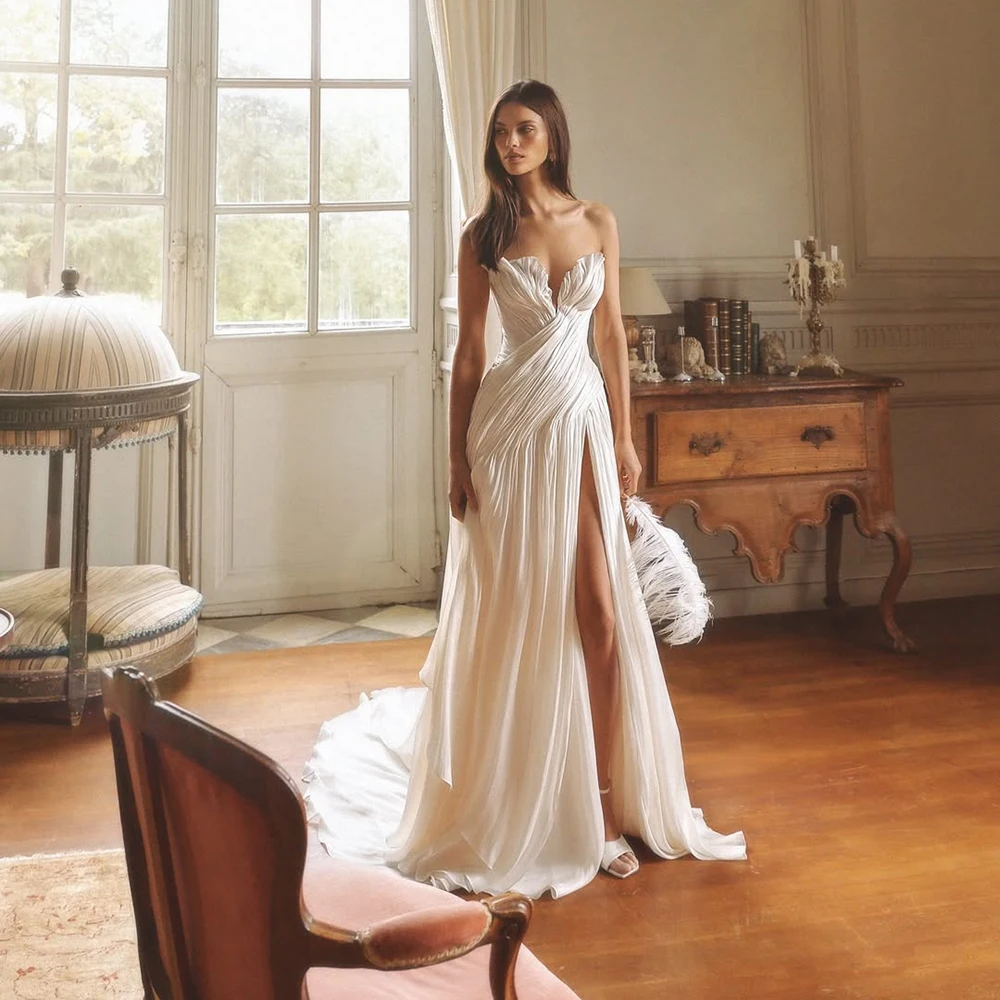 LORIE Charming Pleated Wedding Dresses Strapless Backless Bride Prom Dress Elegant High Slit Long Train Bridal Gowns Customized
LORIE Charming Pleated Wedding Dresses Strapless Backless Bride Prom Dress Elegant High Slit Long Train Bridal Gowns Customized