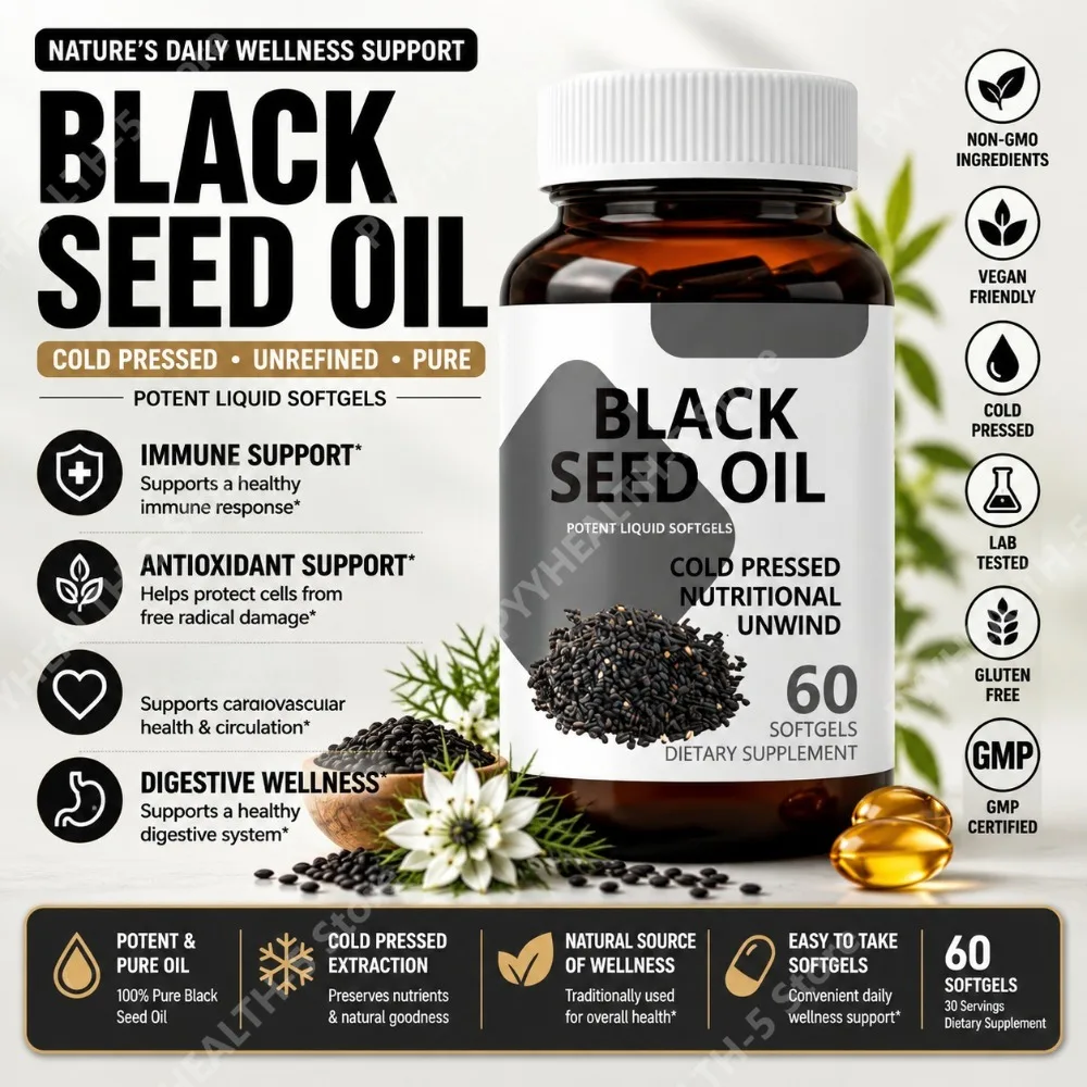 Black Seed Oil Softgels for Digestive Comfort and Immune Balance, Ginger Fennel Peppermint Extracts, 60 Softgels
Black Seed Oil Softgels for Digestive Comfort and Immune Balance, Ginger Fennel Peppermint Extracts, 60 Softgels