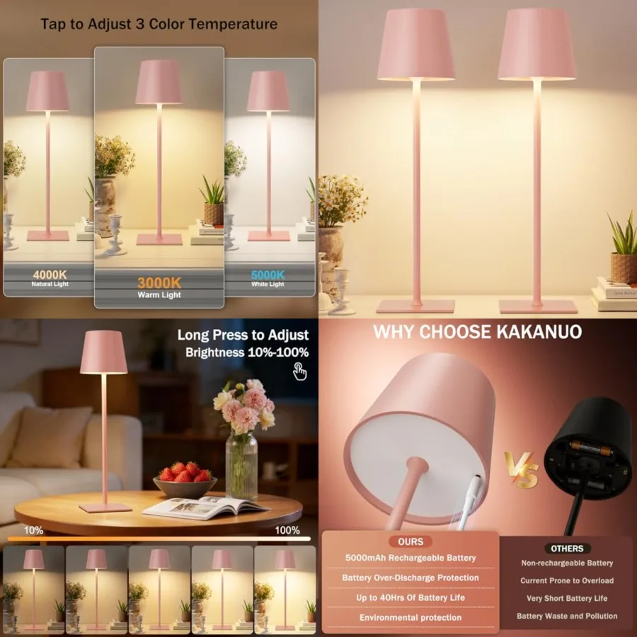 Cordless Rechargeable Table Lamp, Portable Desk Lamp with 5000mAh Battery, Touch Control Stepless Dimming, Wireless Night Light
Cordless Rechargeable Table Lamp, Portable Desk Lamp with 5000mAh Battery, Touch Control Stepless Dimming, Wireless Night Light