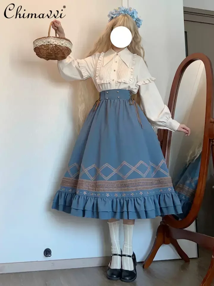 Sweet Elegant Lady Lolita Skirt Sets Spring Autumn Girls Women Outfits Pointed Neck Ruffled Bubble Sleeves White Shirt Skirt
Sweet Elegant Lady Lolita Skirt Sets Spring Autumn Girls Women Outfits Pointed Neck Ruffled Bubble Sleeves White Shirt Skirt