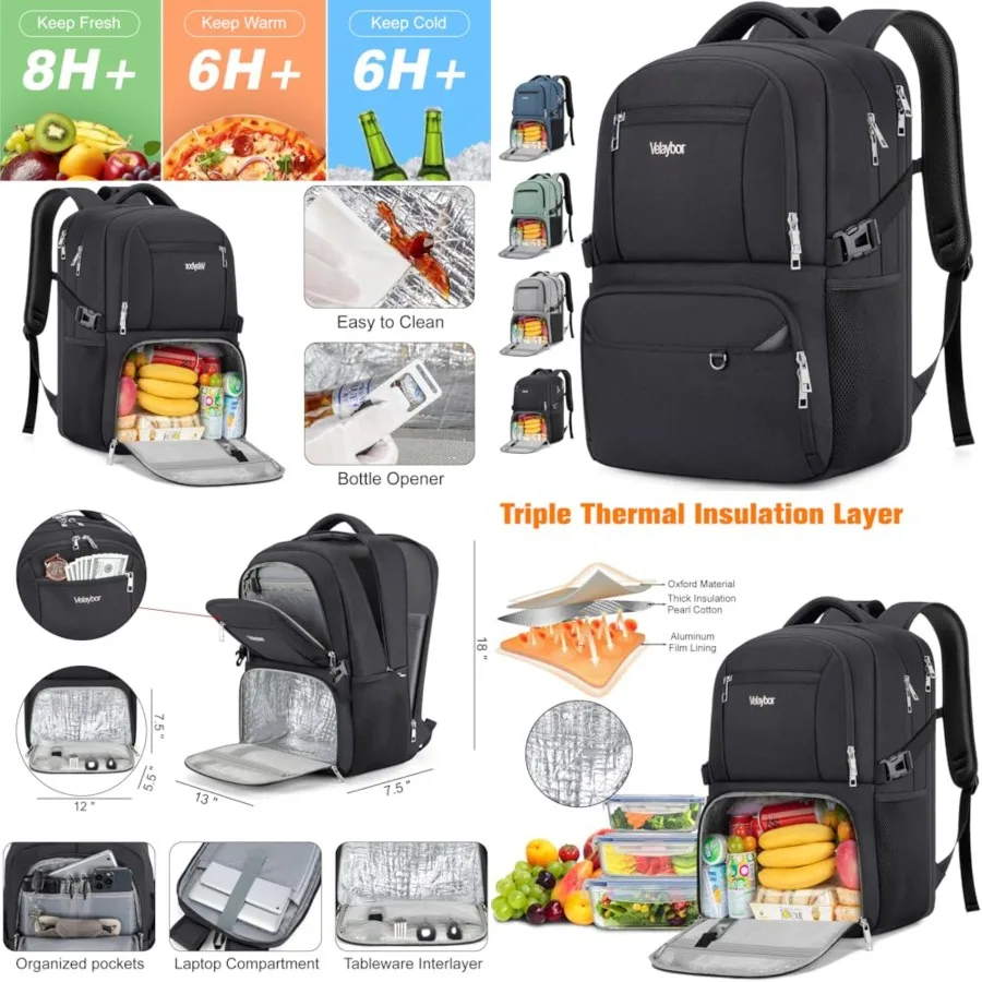Insulated Lunch Backpack Fit 17" Laptop, Work Backpack with Lunch Box and USB Charging Port for Men and Women, Water Resistant
Insulated Lunch Backpack Fit 17" Laptop, Work Backpack with Lunch Box and USB Charging Port for Men and Women, Water Resistant