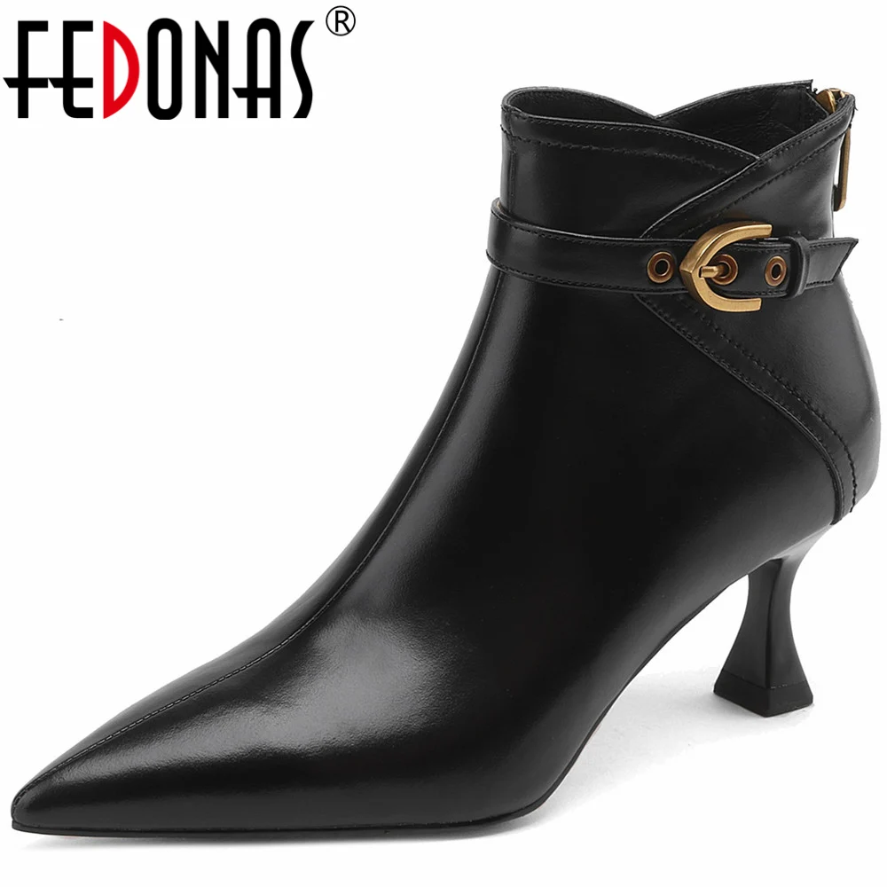 FEDONAS Vintage Pointed Toe Women Ankle Boots Genuine Leather Thin High Heels Office Lady Shoes Woman Autumn Winter Retro Style
FEDONAS Vintage Pointed Toe Women Ankle Boots Genuine Leather Thin High Heels Office Lady Shoes Woman Autumn Winter Retro Style