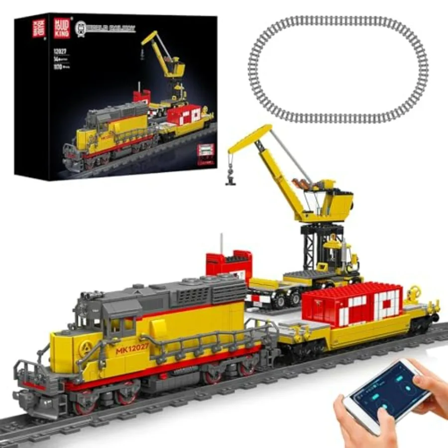 12027 Diesel Locomotive Train Building Sets with Semi-Trailers Cranes Remote/App Control Engineering Toy Kit Scale Model with T