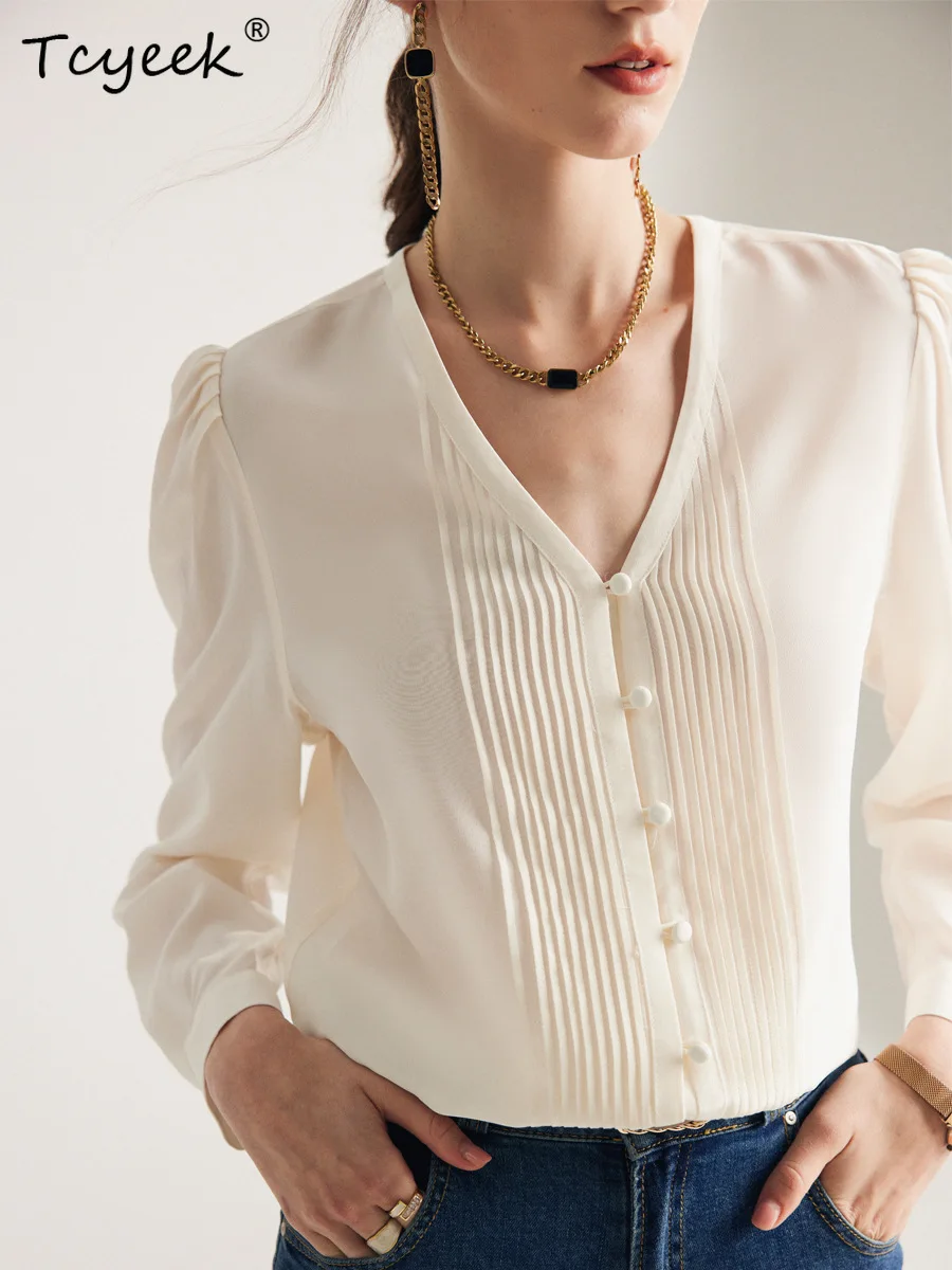 Tcyeek, 16MM 100%Real Silk, Women Solid Shirts, Crepe De Chine VNeck Long Sleeves, Fall Winter Blouses, OL Pink Top T49231QM
Tcyeek, 16MM 100%Real Silk, Women Solid Shirts, Crepe De Chine VNeck Long Sleeves, Fall Winter Blouses, OL Pink Top T49231QM