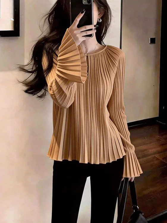 Elegant Long Sleeve Women's T-shirt Spring New Style Pleated Beautiful Fashion Top French Style Loose Fit round Neck Shirt
Elegant Long Sleeve Women's T-shirt Spring New Style Pleated Beautiful Fashion Top French Style Loose Fit round Neck Shirt