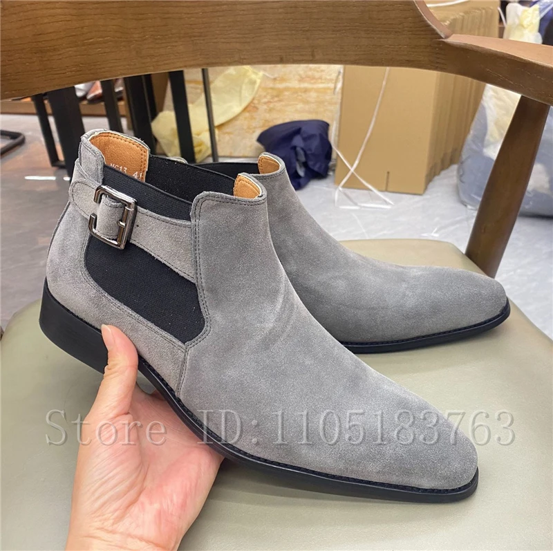 Men's Grey Suede Chelsea Boots Elastic Band Slip-On Design, Pointed Toe Low Heel Dress Shoes for Business, Party & Daily Wear,
Men's Grey Suede Chelsea Boots Elastic Band Slip-On Design, Pointed Toe Low Heel Dress Shoes for Business, Party & Daily Wear,