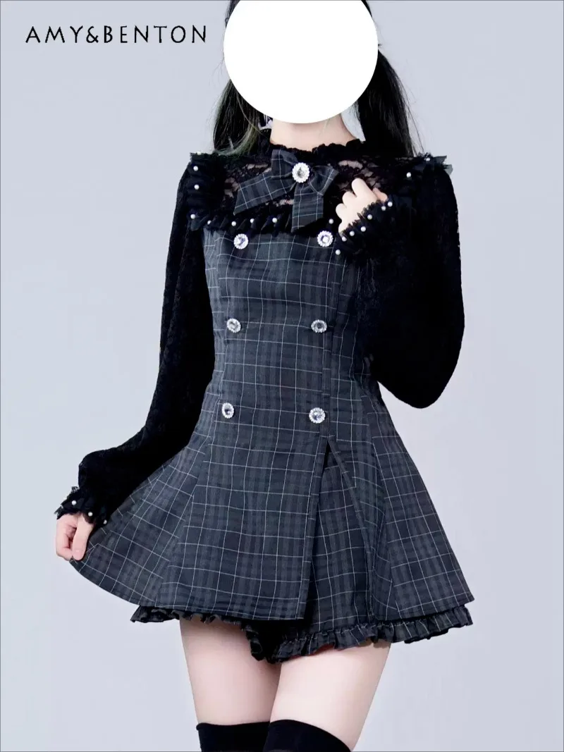 Original Subculture Japanese Lace Long Sleeve Bowknot Sets Lolita Style Sweet Girl Slim Mini Dress Shorts Mine Series Outfits 
Original Subculture Japanese Lace Long Sleeve Bowknot Sets Lolita Style Sweet Girl Slim Mini Dress Shorts Mine Series Outfits