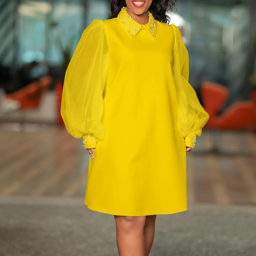 Summer elegant Beading Mini Dress Women Casual Solid Turn Down Collar Lantern Long Sleeve Party Work Business Dress Women
Summer elegant Beading Mini Dress Women Casual Solid Turn Down Collar Lantern Long Sleeve Party Work Business Dress Women