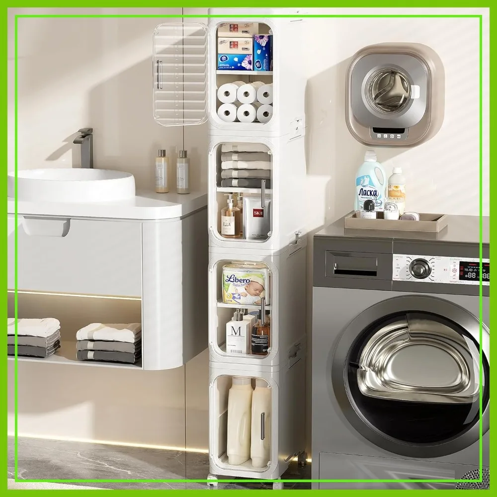 Slim Bathroom Storage Cabinet with Wheels, 4-Door Narrow Organizer for Small Spaces, Kitchen, Laundry, Corner
Slim Bathroom Storage Cabinet with Wheels, 4-Door Narrow Organizer for Small Spaces, Kitchen, Laundry, Corner