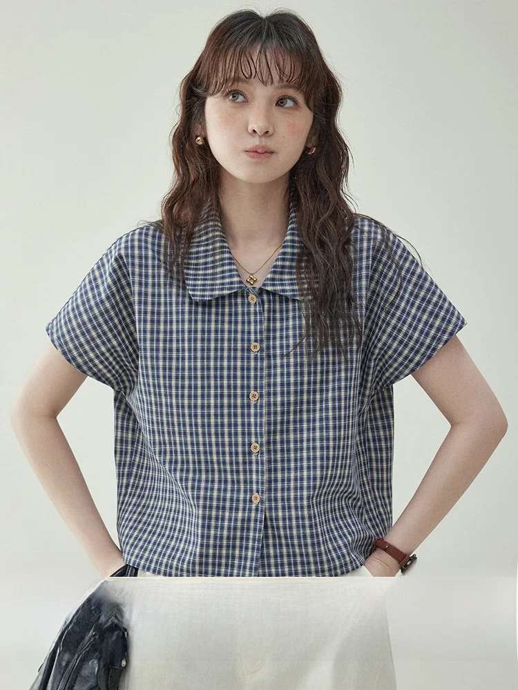 AMUU Original Pure Cotton Plaid Shirt Women's Short Style Summer New Age Reduction Korean Version Loose Fit Button Detail
AMUU Original Pure Cotton Plaid Shirt Women's Short Style Summer New Age Reduction Korean Version Loose Fit Button Detail