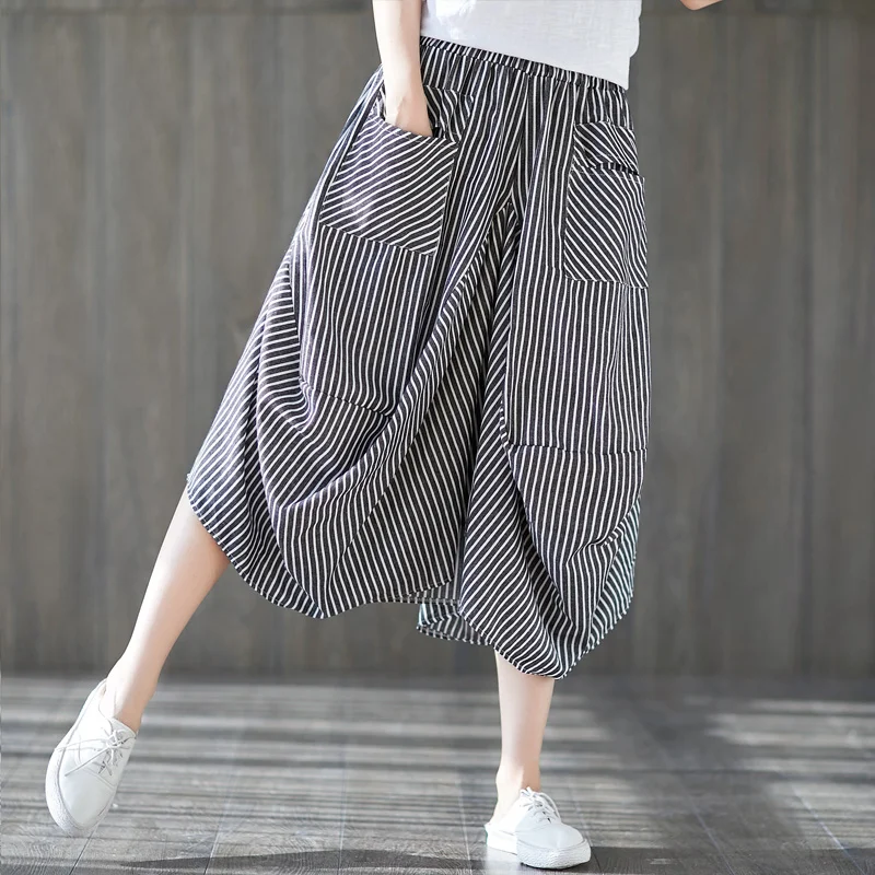 Retro Striped Cotton Linen Casual f Skirt Elastic Waist Asymmetrical plus Size Women's Skirt Spring Summer New Arrival
Retro Striped Cotton Linen Casual f Skirt Elastic Waist Asymmetrical plus Size Women's Skirt Spring Summer New Arrival