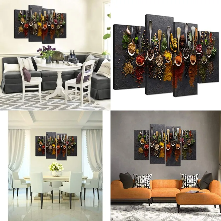 Kitchen Pictures Wall Decor 4 Pieces Couful Spice in Spoon Vintage Canvas Wall Art Food Photos Painting On Canvas Stretched Framed Home Decoration Gift Ready to Hang
Kitchen Pictures Wall Decor 4 Pieces Couful Spice in Spoon Vintage Canvas Wall Art Food Photos Painting On Canvas Stretched Framed Home Decoration Gift Ready to Hang