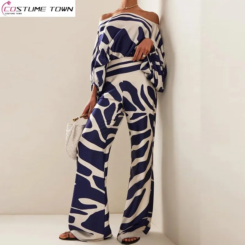 New European and American women's loose bat sleeve top+wide leg pants fashionable two-piece set
New European and American women's loose bat sleeve top+wide leg pants fashionable two-piece set