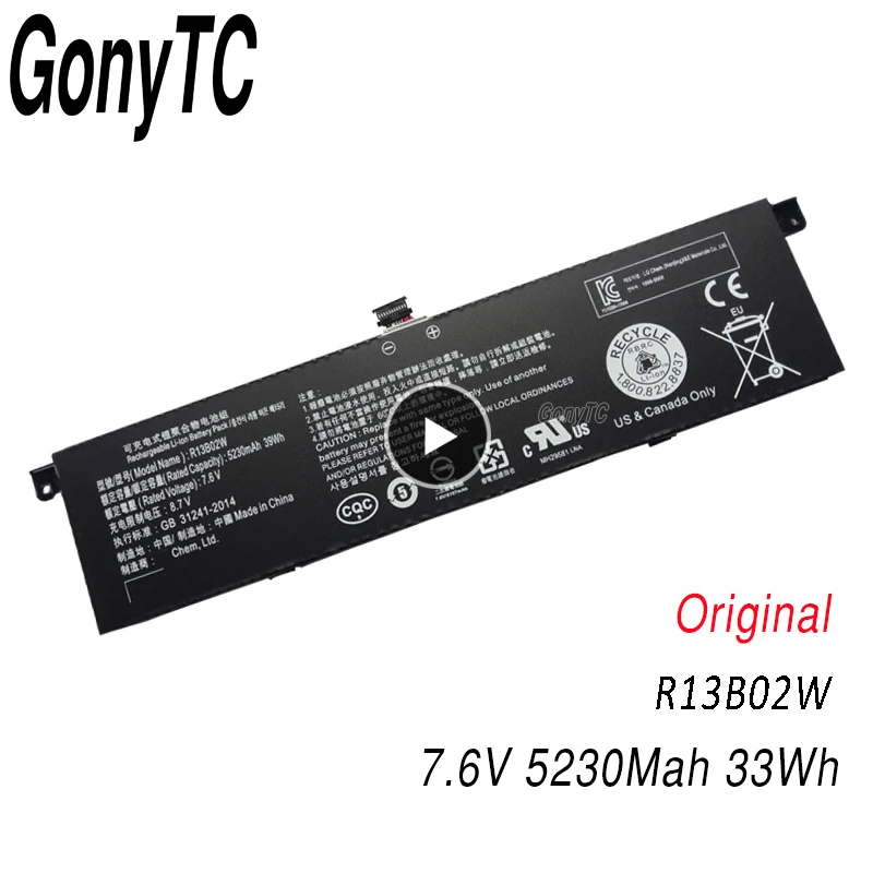 Original R13B02W 7.6V 5230mAh New R13B01W Laptop Battery For Xiaomi Mi Air 13.3" Series Tablet PC 33WH
Original R13B02W 7.6V 5230mAh New R13B01W Laptop Battery For Xiaomi Mi Air 13.3" Series Tablet PC 33WH