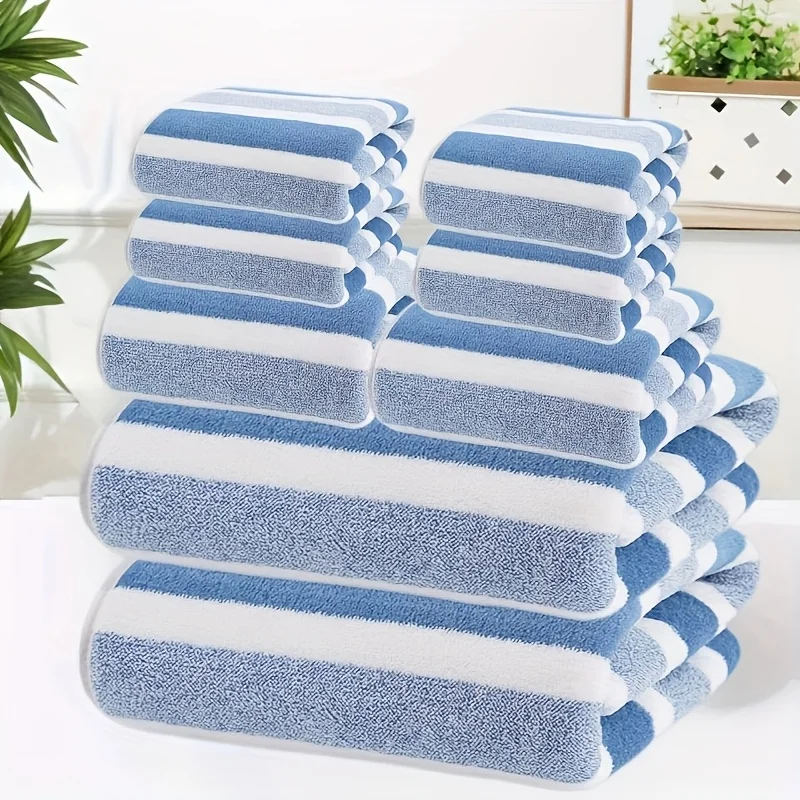 8pcs Set, No Hair Loss, Super Absorbent, Super Soft Two-Color Striped Interval Bath Towel Combination, Including 2 Large Bath Towels, 2 Large Face Towels, 4 Hand Towels
8pcs Set, No Hair Loss, Super Absorbent, Super Soft Two-Color Striped Interval Bath Towel Combination, Including 2 Large Bath Towels, 2 Large Face Towels, 4 Hand Towels