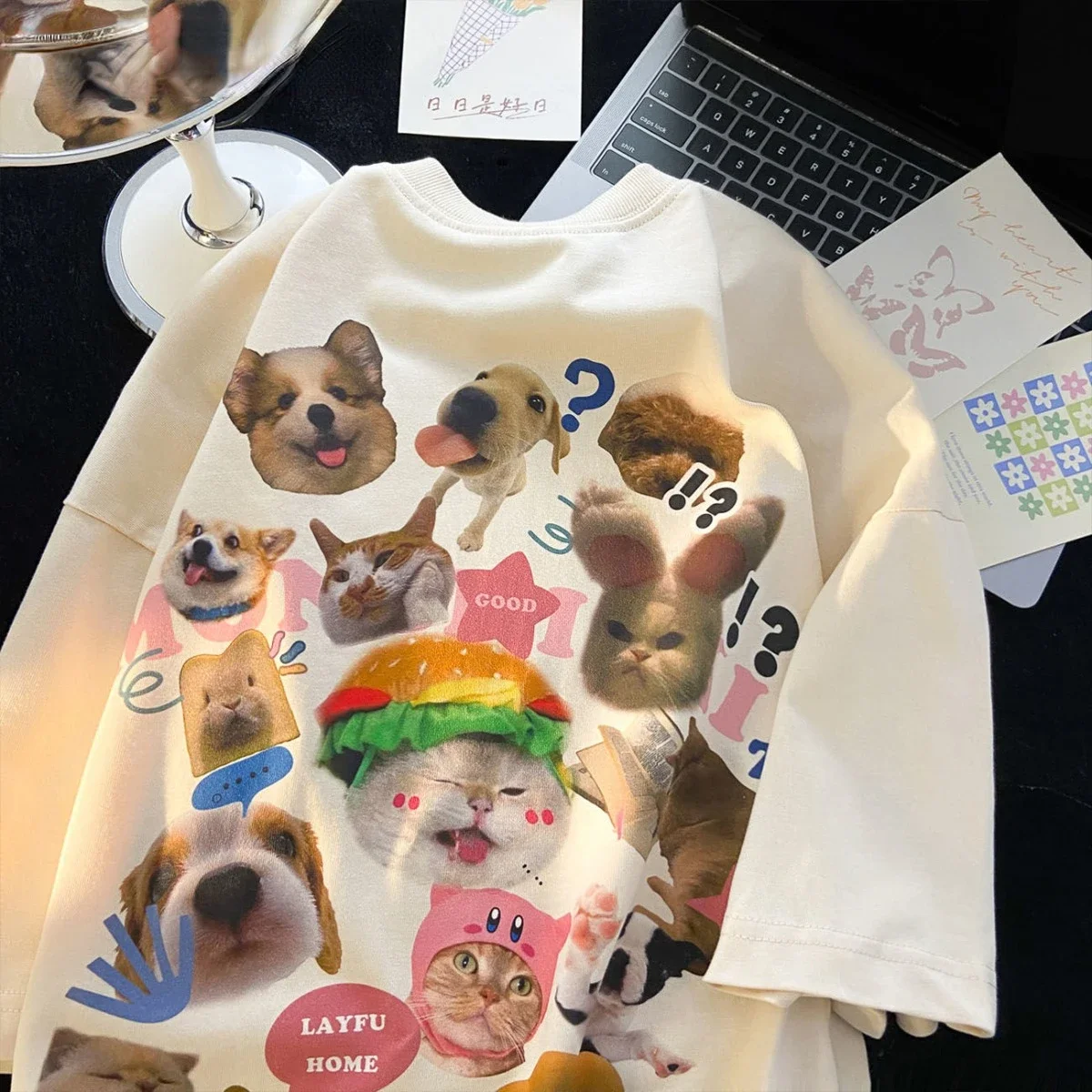 Japanese Cute Cartoon Cat and Dog Printed Short Sleeved T-shirt for Men and Women Over Size Summer Loose Casual Couple Outfit
Japanese Cute Cartoon Cat and Dog Printed Short Sleeved T-shirt for Men and Women Over Size Summer Loose Casual Couple Outfit
