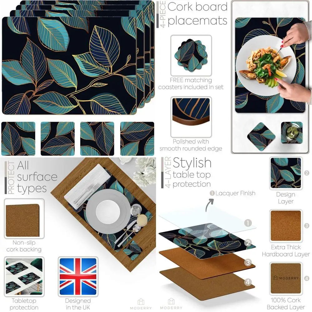 Heat Resistant Cork Placemats Set of 4 with Matching Drink Coasters, Sage Green Marble Design, 16 x for Dining Table
Heat Resistant Cork Placemats Set of 4 with Matching Drink Coasters, Sage Green Marble Design, 16 x for Dining Table