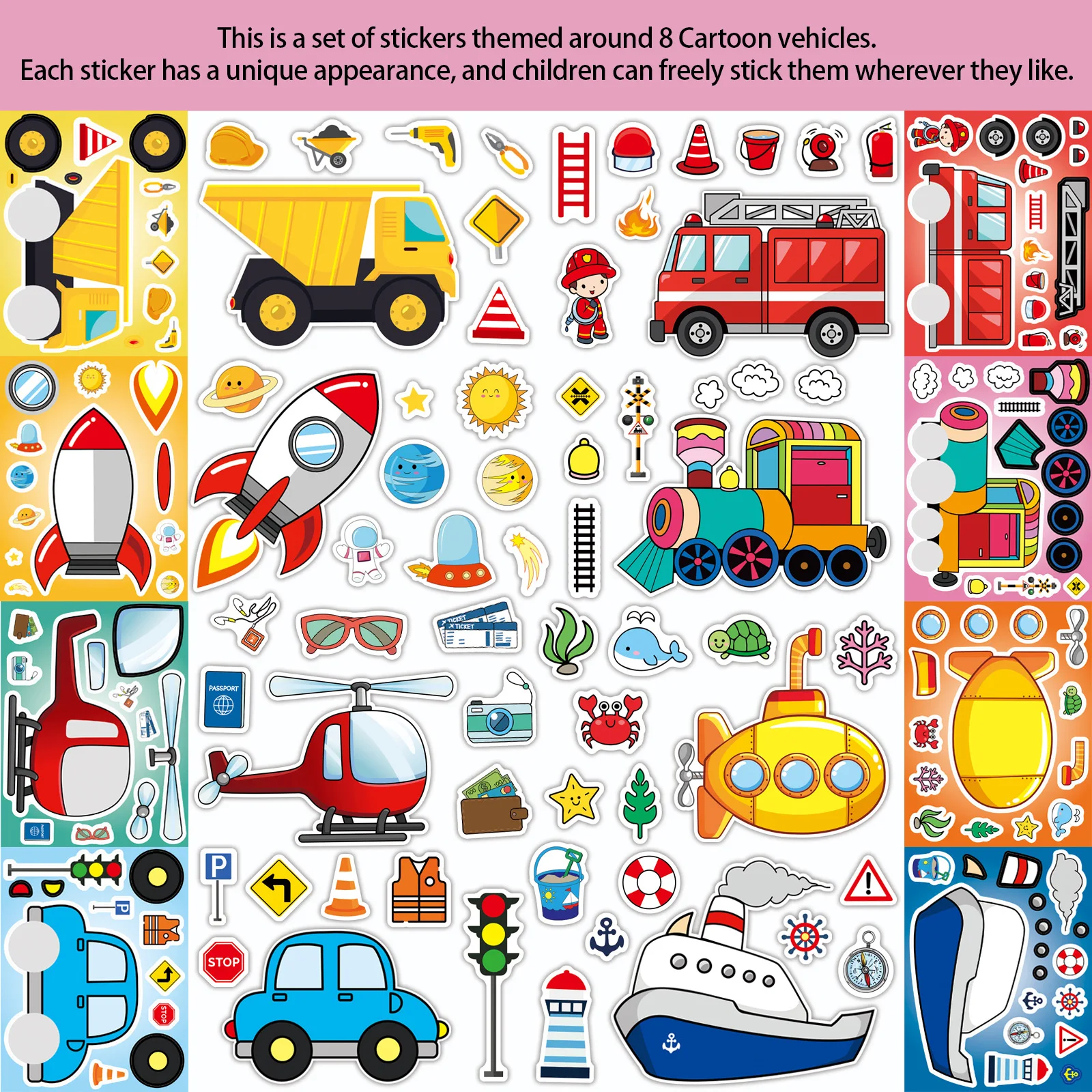 8/16Sheets Transportation Vehicles Make a Face Puzzle Stickers DIY Luggage Phone Guitar Scraphbook Waterproof Sticker Kid Toys
8/16Sheets Transportation Vehicles Make a Face Puzzle Stickers DIY Luggage Phone Guitar Scraphbook Waterproof Sticker Kid Toys