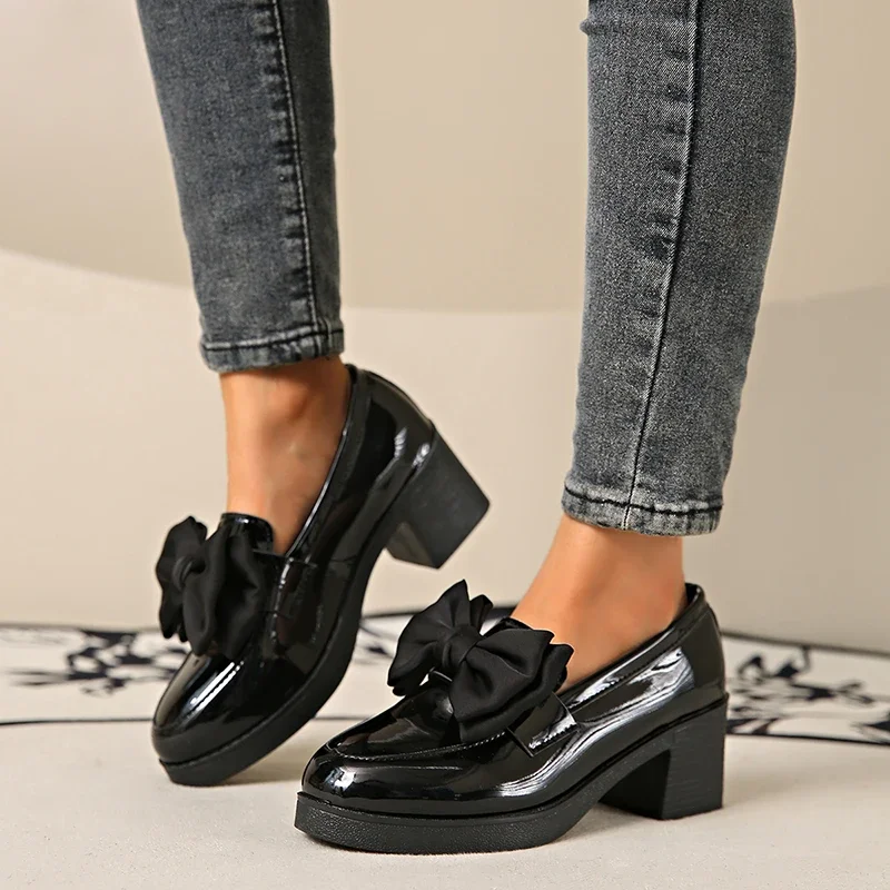 Women High Heel Pumps Spring Sweet Bowknot Heel Pumps Women's Loafers Platform Slip on Shoes for Women Black Patent Leather Shoe
Women High Heel Pumps Spring Sweet Bowknot Heel Pumps Women's Loafers Platform Slip on Shoes for Women Black Patent Leather Shoe