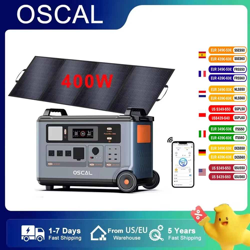 Charging Station 3600Wh 3600W Portable Power Station Lifepo4 Battery With 400W Solar Panel Included 4 AC Outlet 7200W (Surge)
Charging Station 3600Wh 3600W Portable Power Station Lifepo4 Battery With 400W Solar Panel Included 4 AC Outlet 7200W (Surge)