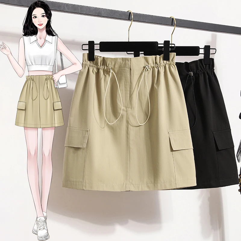 Summer Loose Drawstring Folds A-Line Solid Color Simple Fashion All-Matching Pockets Patchwork Basics Women Cargo Short Skirts
Summer Loose Drawstring Folds A-Line Solid Color Simple Fashion All-Matching Pockets Patchwork Basics Women Cargo Short Skirts