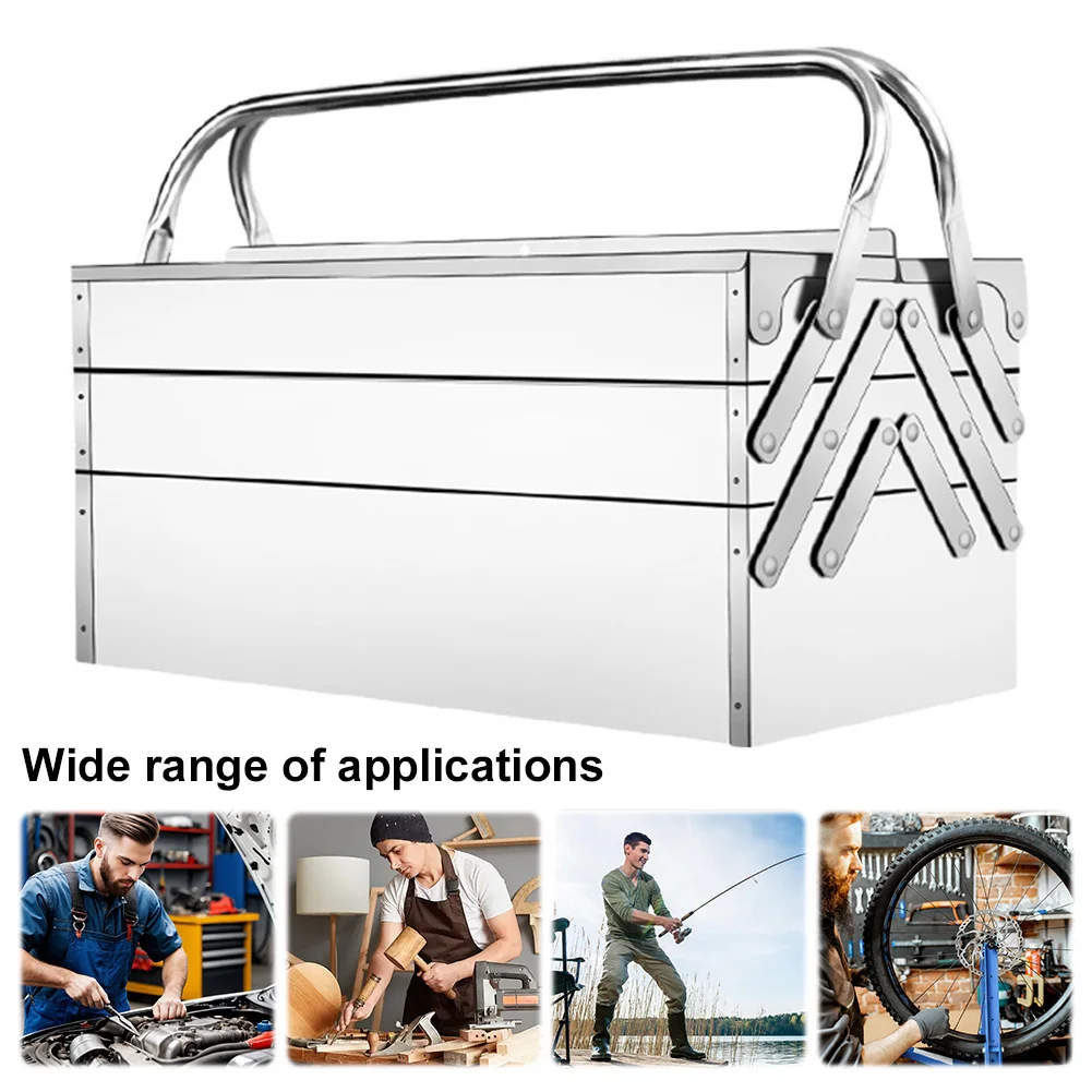 Stainless Steel Foldable Tool Box Metal Tool Box 3 Layer 5 Retractable Tray Compact Organizer for DIY Outdoor & Construction Use
Stainless Steel Foldable Tool Box Metal Tool Box 3 Layer 5 Retractable Tray Compact Organizer for DIY Outdoor & Construction Use