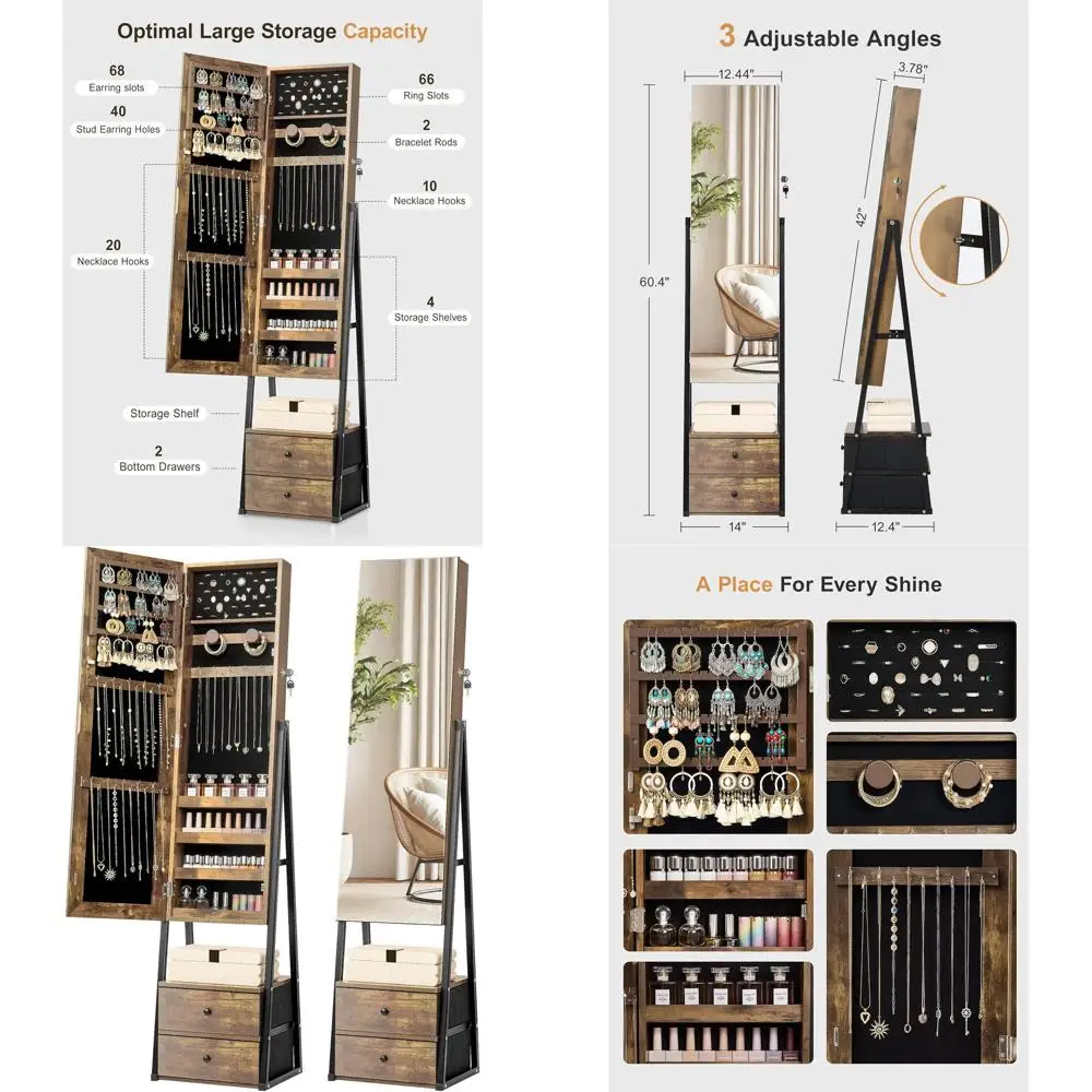 Double Door Lockable Armoire with Mirror, Full-Length Storage Cabinet in Rustic Brown
Double Door Lockable Armoire with Mirror, Full-Length Storage Cabinet in Rustic Brown