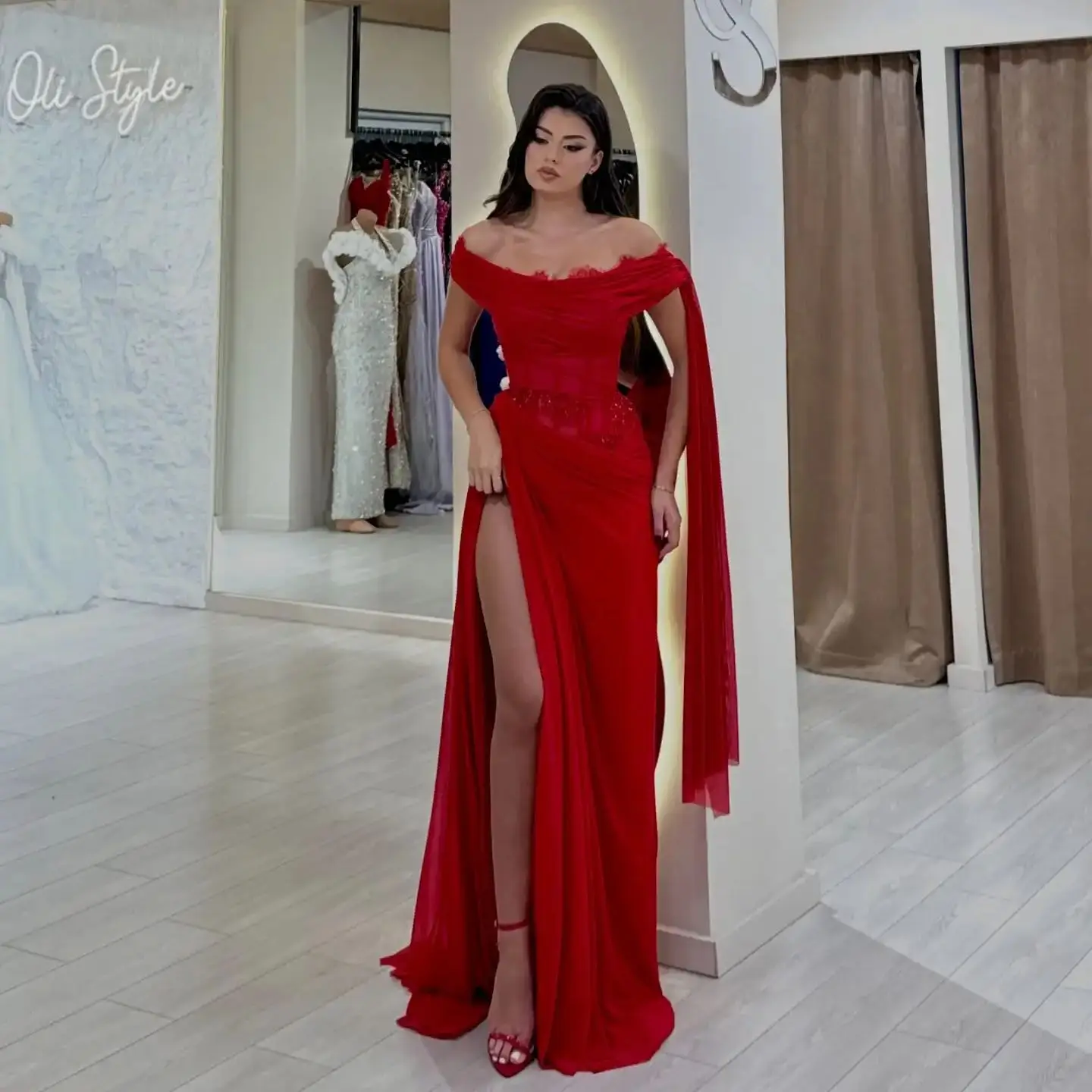 Off Shoulder Red Evening Dresses Glitter Lace Mermaid Prom Gowns Side Split Floor Length Customized Special Occasion Dresses
Off Shoulder Red Evening Dresses Glitter Lace Mermaid Prom Gowns Side Split Floor Length Customized Special Occasion Dresses