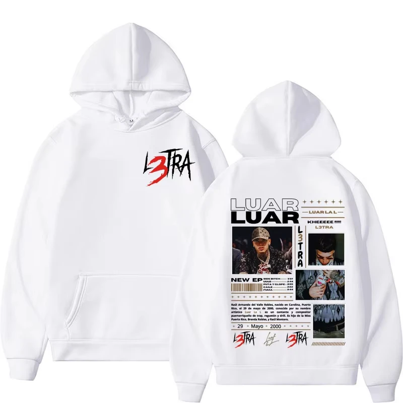 Rapper Luar La L Music Album L3TRA Hoodie Men Women Harajuku Fashion High Quality Sweatshirt Man Casual Fleece Hooded Streetwear
Rapper Luar La L Music Album L3TRA Hoodie Men Women Harajuku Fashion High Quality Sweatshirt Man Casual Fleece Hooded Streetwear