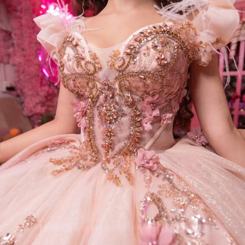 Shiny Pink Quinceanera Dress glitter crystal 3D flower Decal Long tail Bow Vestidos De 15 Quinceanera Customize
Shiny Pink Quinceanera Dress glitter crystal 3D flower Decal Long tail Bow Vestidos De 15 Quinceanera Customize