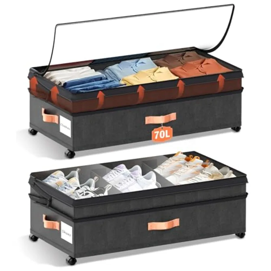 Under Bed Storage Organizer with Wheels - 2Pack 70L Rolling Storage Bins with Clear Lid and Labels for Clothes Shoes Blankets X
Under Bed Storage Organizer with Wheels - 2Pack 70L Rolling Storage Bins with Clear Lid and Labels for Clothes Shoes Blankets X