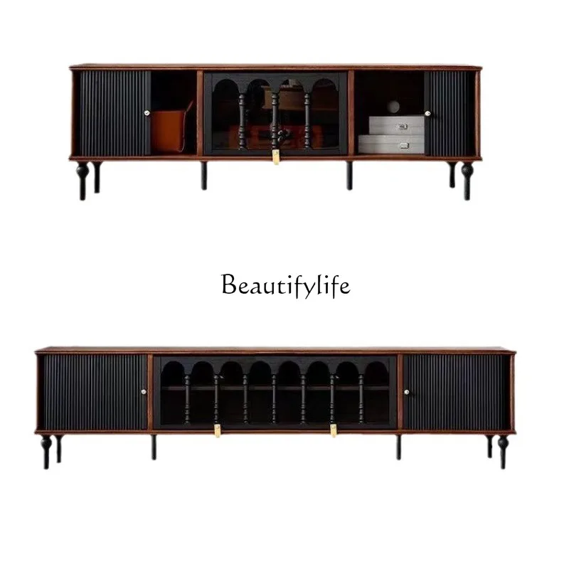 French solid wood retro coffee table TV cabinet black American floor locker antique furniture
French solid wood retro coffee table TV cabinet black American floor locker antique furniture