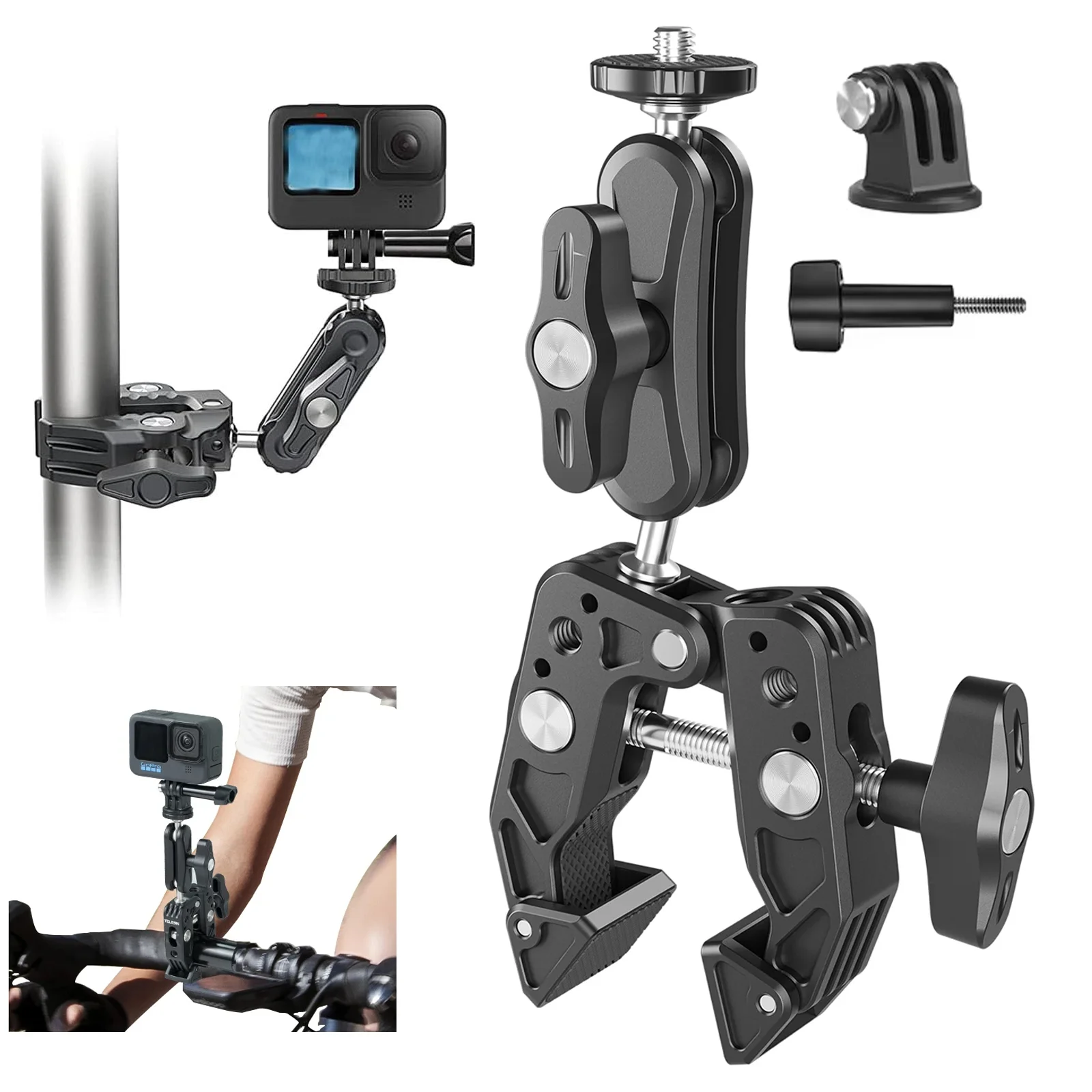 TELESIN Aluminum Super Clamp with Double 360° Ball Head Magic Arm For GoPro Insta360 DJI OSMO Aciton Mobile Phone Action Camera
TELESIN Aluminum Super Clamp with Double 360° Ball Head Magic Arm For GoPro Insta360 DJI OSMO Aciton Mobile Phone Action Camera