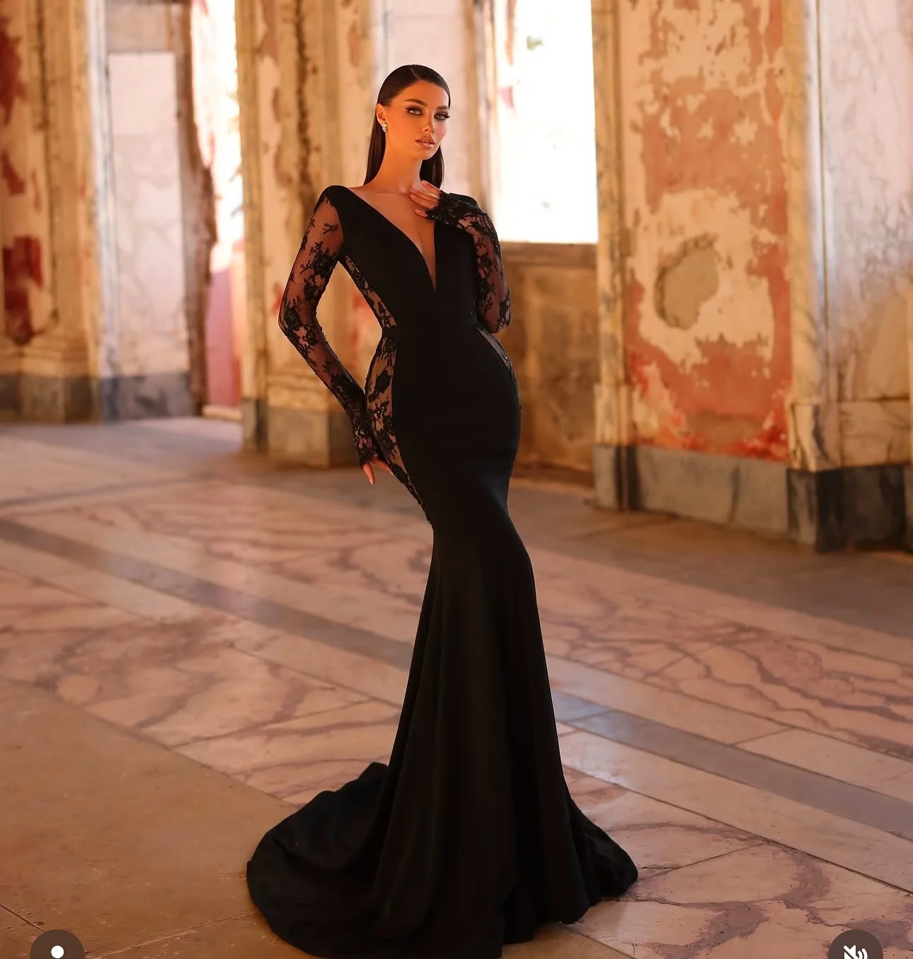 Customized Classic Mermaid V-Neck Long Sleeves Evening Dresses Elegant Jersey Pleats Black Vestido De Festa Vestido De Noche
Customized Classic Mermaid V-Neck Long Sleeves Evening Dresses Elegant Jersey Pleats Black Vestido De Festa Vestido De Noche