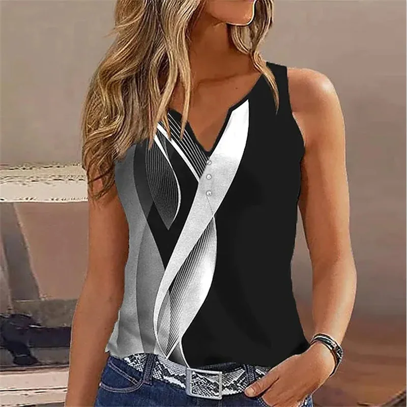 Fashion Abstract Print Buttons Decoration Vest Women's V Neck Pullover Sleeveless Tops Female Summer Casual Korean Version Tees
Fashion Abstract Print Buttons Decoration Vest Women's V Neck Pullover Sleeveless Tops Female Summer Casual Korean Version Tees