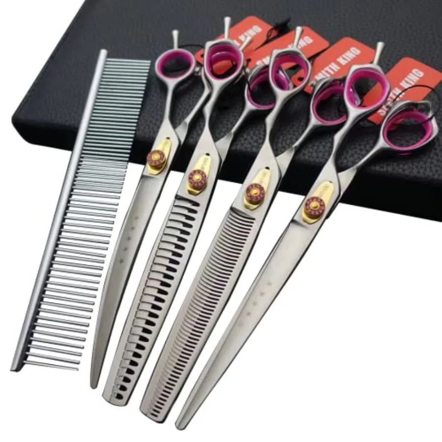 Professional dog grooming shears set for salons: stainless steel, silvery, straight/thinning/curved/chunkers scissors with comb
Professional dog grooming shears set for salons: stainless steel, silvery, straight/thinning/curved/chunkers scissors with comb
