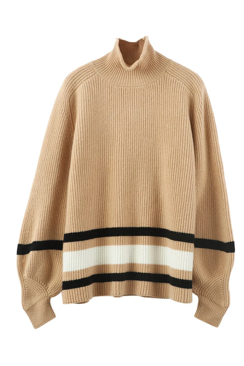 100% Wool Black and White Stripe Sweater Streetwear Loose Top Women's Pullover Cashmere Sweater Women's Long Sleeve High Neck
100% Wool Black and White Stripe Sweater Streetwear Loose Top Women's Pullover Cashmere Sweater Women's Long Sleeve High Neck