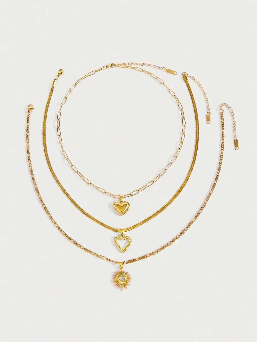 3pcs Adjustable Layered Heart Sun Pendant Necklaces Stainless Steel Gold Tone For Women
3pcs Adjustable Layered Heart Sun Pendant Necklaces Stainless Steel Gold Tone For Women