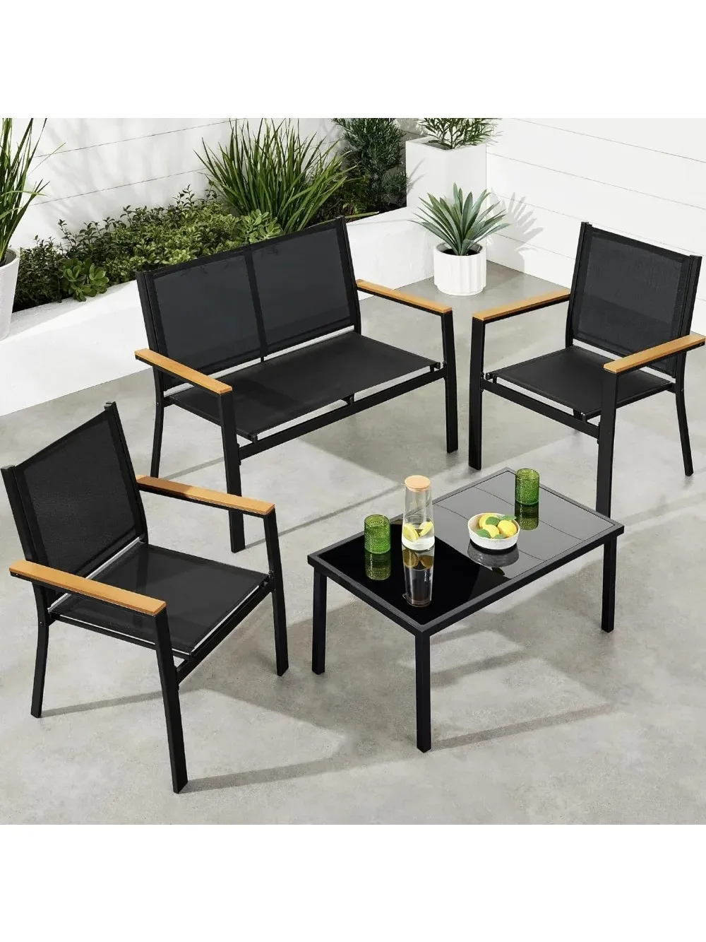4-Piece Outdoor Textilene Patio Conversation Set, Backyard Furniture w/Loveseat, Coffee Table, Steel Frame
4-Piece Outdoor Textilene Patio Conversation Set, Backyard Furniture w/Loveseat, Coffee Table, Steel Frame
