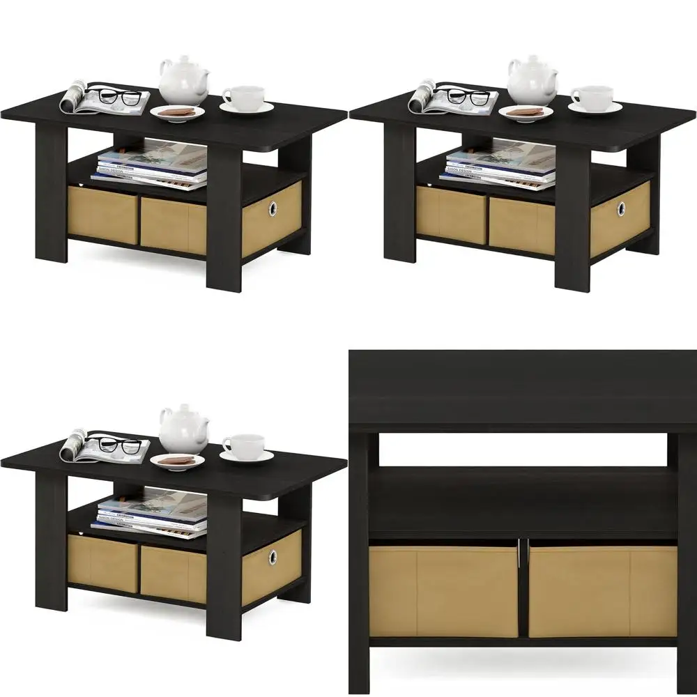 Compact Contemporary Coffee Table with Storage, Bin Drawer, Suitable for Living Spaces and Home Offices in Dark Espresso Finish
Compact Contemporary Coffee Table with Storage, Bin Drawer, Suitable for Living Spaces and Home Offices in Dark Espresso Finish