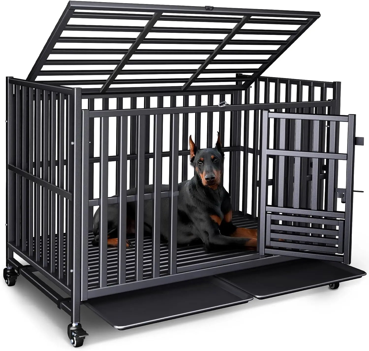 Heavy Duty Dog Crate, Escape-Proof Indestructible Cage for High-Anxiety Dogs, 3-Door Kennel with 4
Heavy Duty Dog Crate, Escape-Proof Indestructible Cage for High-Anxiety Dogs, 3-Door Kennel with 4