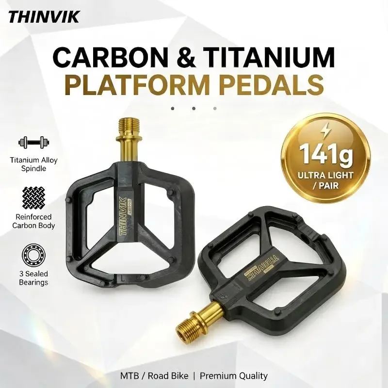THINVIK Ultralight Carbon Fiber Flat Bike Pedals 141g with Titanium Axle 3 Bearings Non-Slip Flat Platform for MTB Road Bicycles
THINVIK Ultralight Carbon Fiber Flat Bike Pedals 141g with Titanium Axle 3 Bearings Non-Slip Flat Platform for MTB Road Bicycles