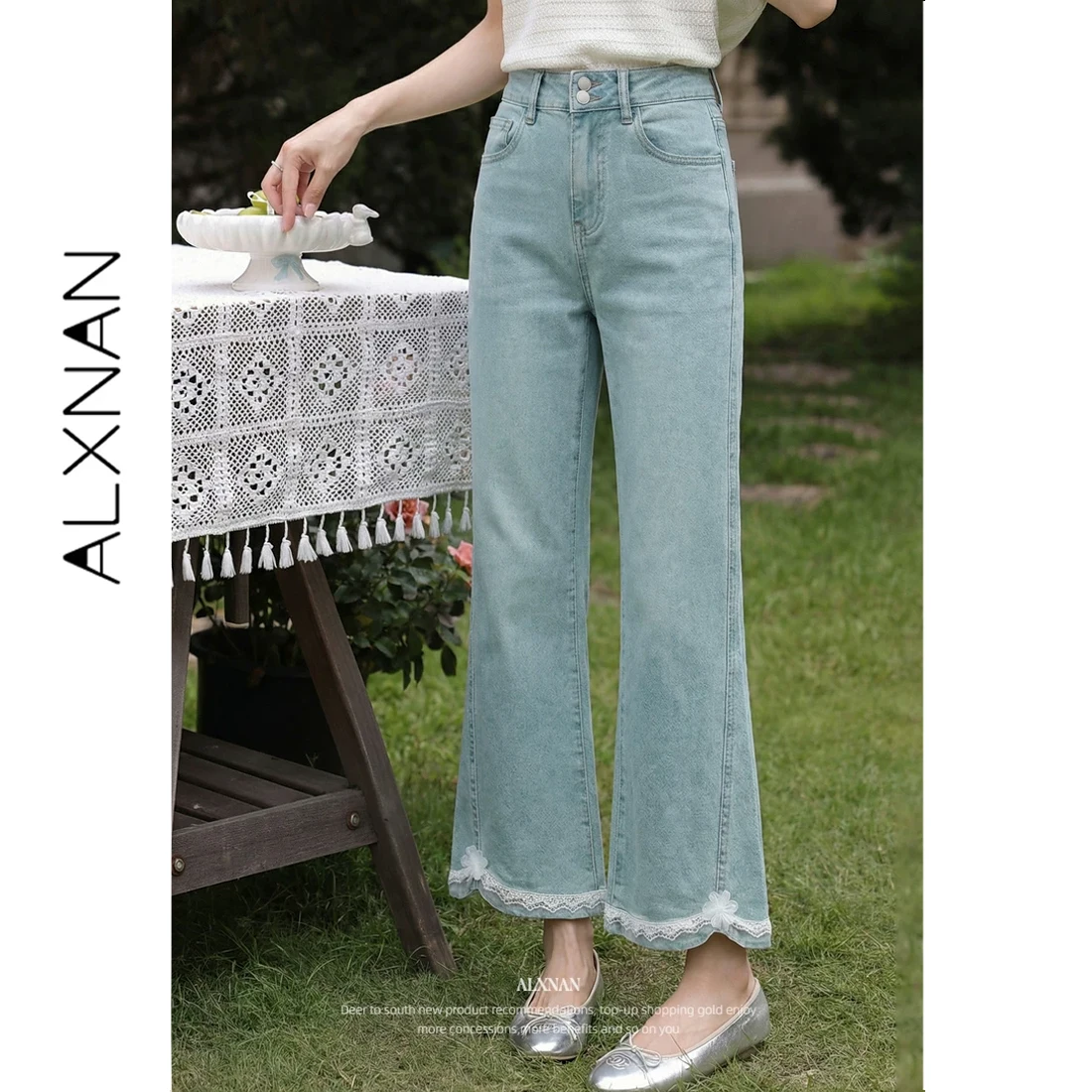 ALXNAN Blue Flared Jeans Women Lace Trim Straight Leg High Waist Denim Pants Casual Vintage Elegant Fashion Female Jeans L61870A
ALXNAN Blue Flared Jeans Women Lace Trim Straight Leg High Waist Denim Pants Casual Vintage Elegant Fashion Female Jeans L61870A