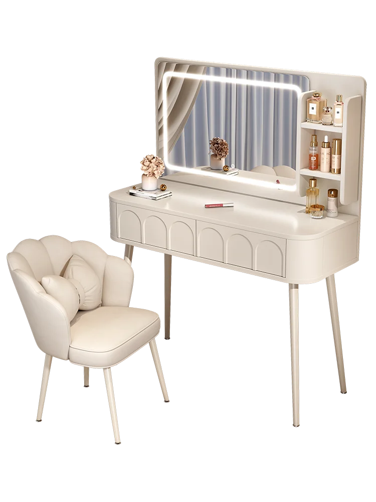 Modern minimalist bedroom dresser with lighted mirror cream style integrated bedside locker and desk
Modern minimalist bedroom dresser with lighted mirror cream style integrated bedside locker and desk